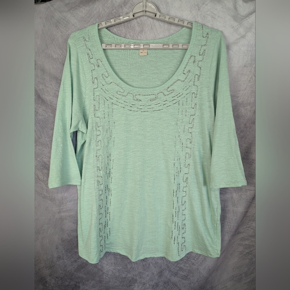 Lucky Brand Mint Green 2X Blouse With Delicate Beading - Picture 1 of 11